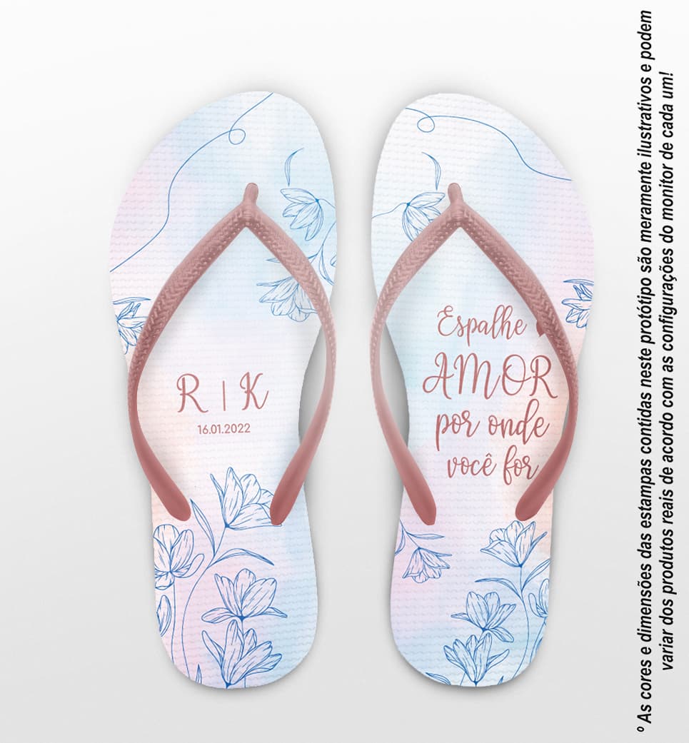 Chinelo Casamento Iniciais Floral Aquarela Personalizado COD 10292