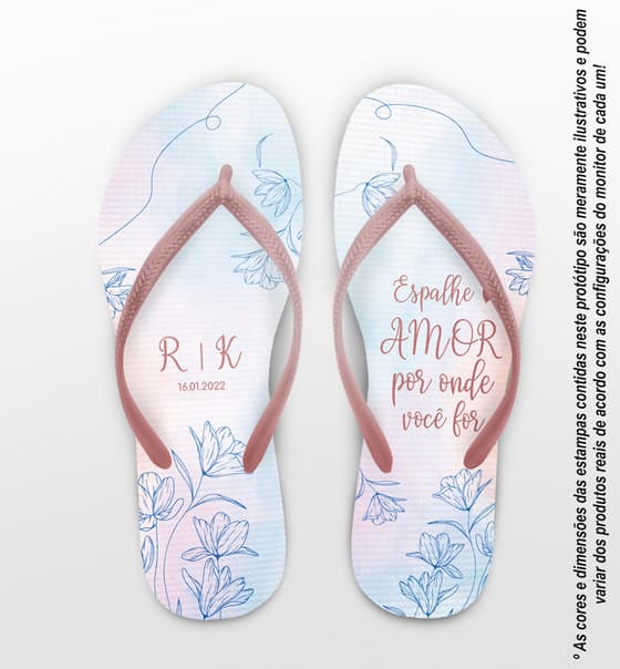Chinelo Casamento Iniciais Floral Aquarela Personalizado COD 10292