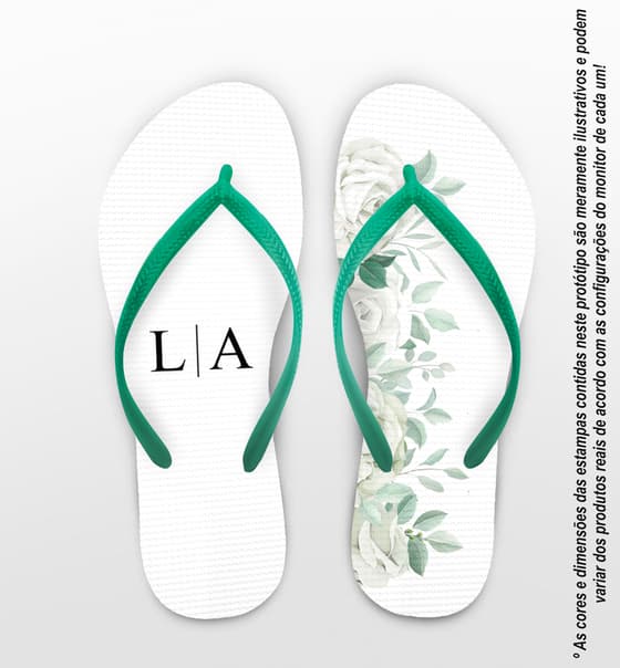 Chinelo Casamento Iniciais Floral Personalizado COD 10558
