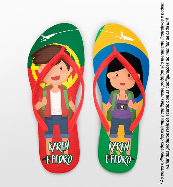 Chinelo Casamento Internacional Brasil e Portugal Personalizado COD 10711