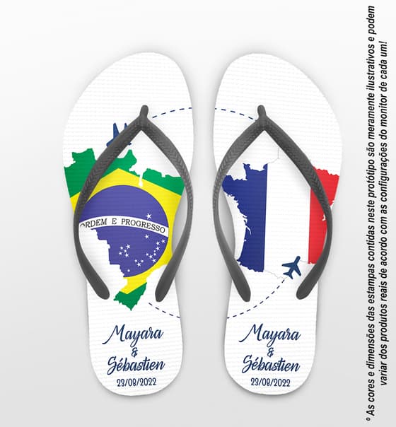 Chinelo Casamento Internacional Brasil França Personalizado COD 10784