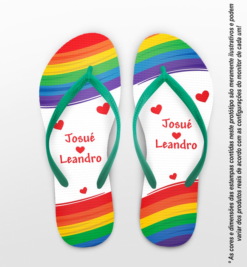 Chinelo Casamento LGBT Personalizado com Coração COD 9377