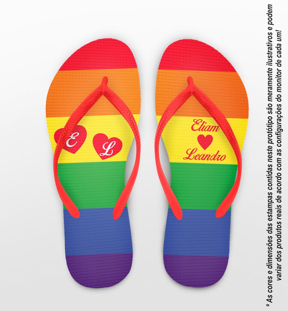 Chinelo Casamento LGBT Personalizado com Corações COD 9368