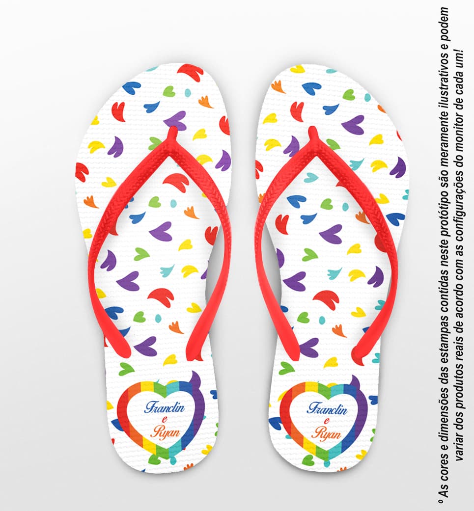 Chinelo Casamento LGBT Personalizado com Corações COD 9371