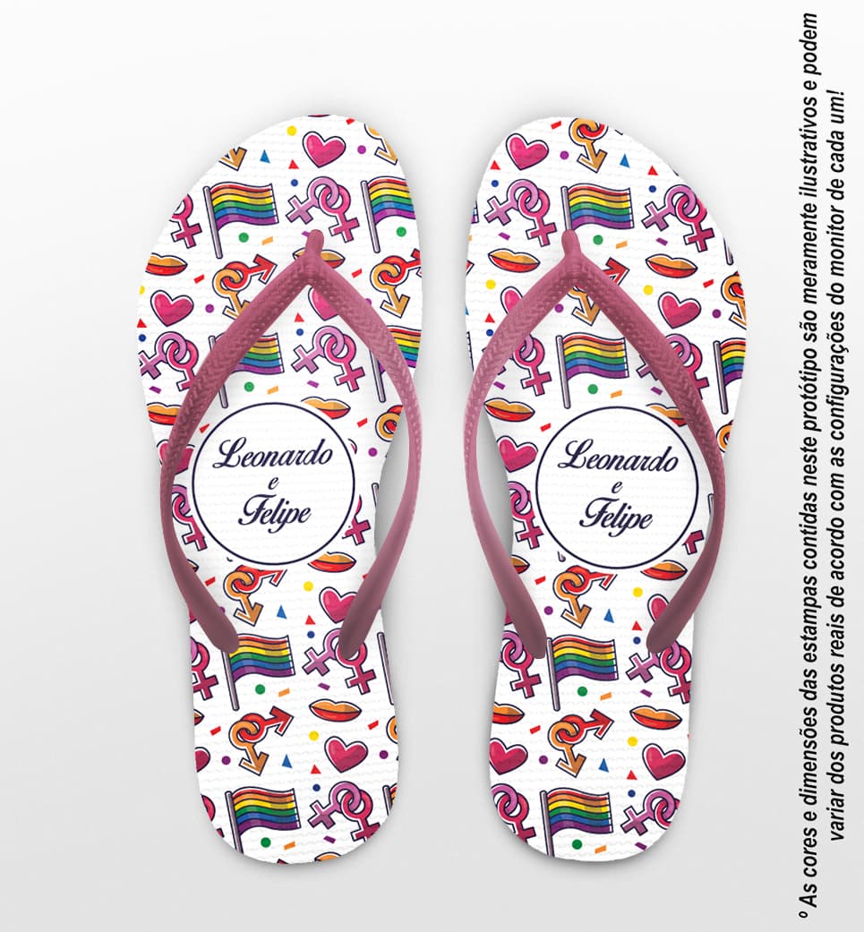 Chinelo Casamento LGBT Personalizado com Corações COD 9372