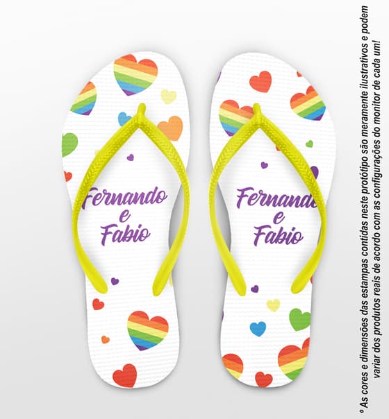 Chinelo Casamento LGBT Personalizado com Corações COD 9373