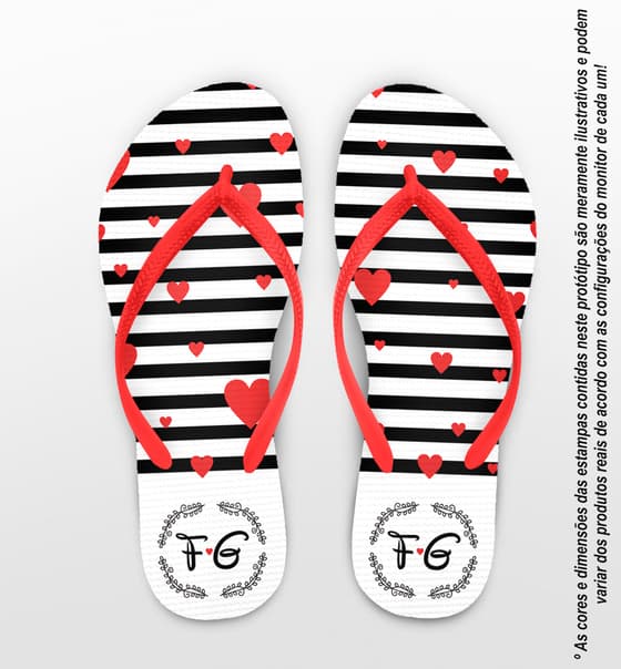 Chinelo Casamento Listrado com Coração Personalizado COD 8216