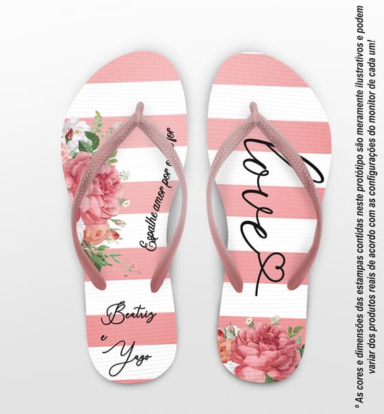 Chinelo Casamento Listrado com Flores Personalizado COD 8199