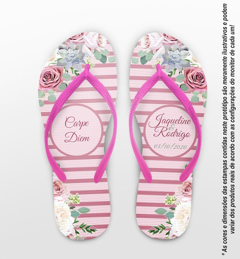 Chinelo Casamento Listrado Rosa Personalizado COD 7982