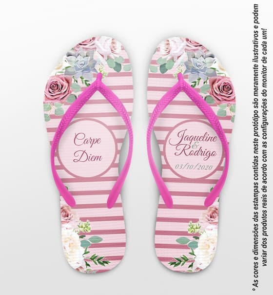 Chinelo Casamento Listrado Rosa Personalizado COD 7982