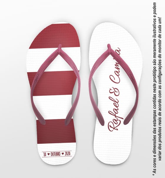 Chinelo Casamento Listrado Vermelho Personalizado COD 7983