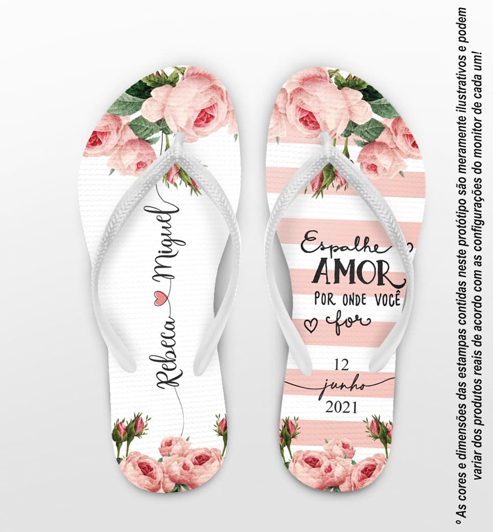 Chinelo Casamento Listras e Floral Personalizado COD 10239