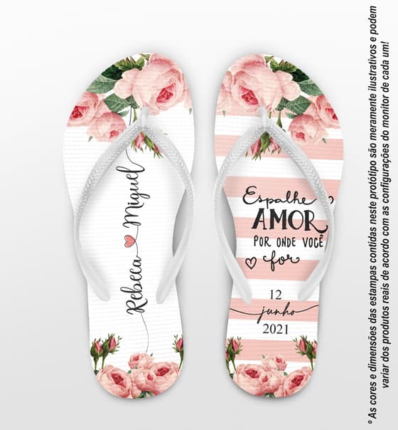 Chinelo Casamento Listras e Floral Personalizado COD 10239