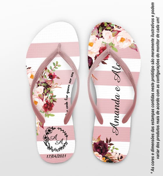 Chinelo Casamento Listras e Flores Personalizado COD 8214