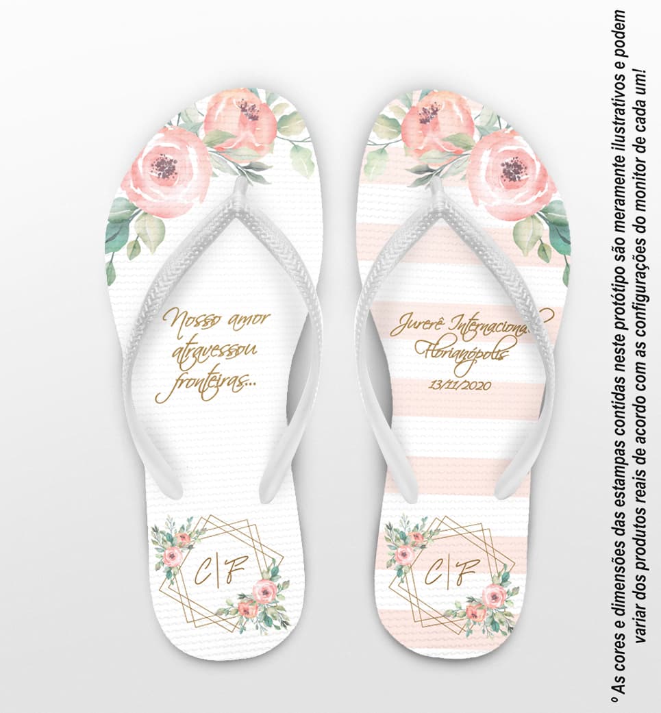 Chinelo Casamento Listras Florais Personalizado COD 7975