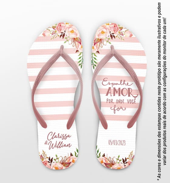 Chinelo casamento Listras Floral Personalizado COD 10579