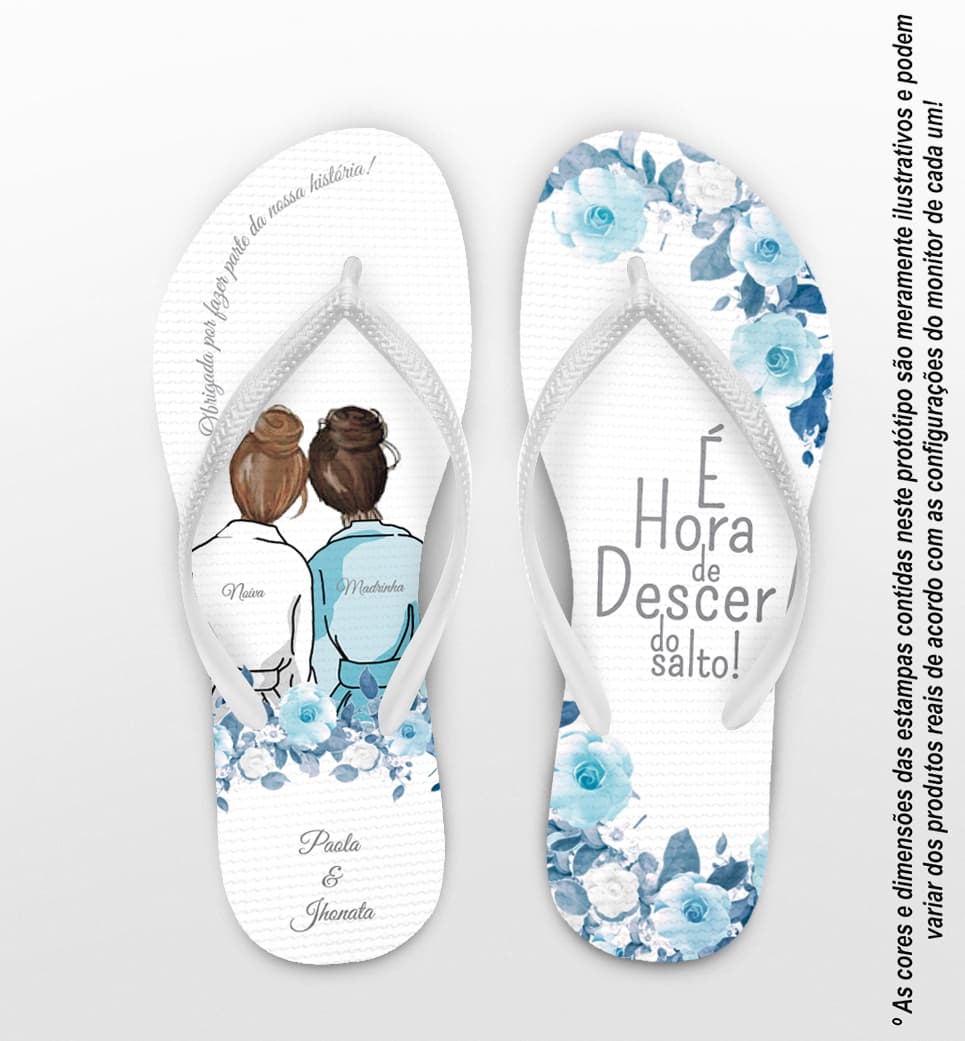 Chinelo Casamento Madrinha Floral Azul Serenity Personalizado COD 10293