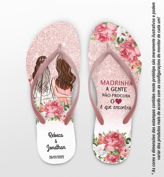 Chinelo Casamento Madrinha Floral Rosê Personalizado COD 10221