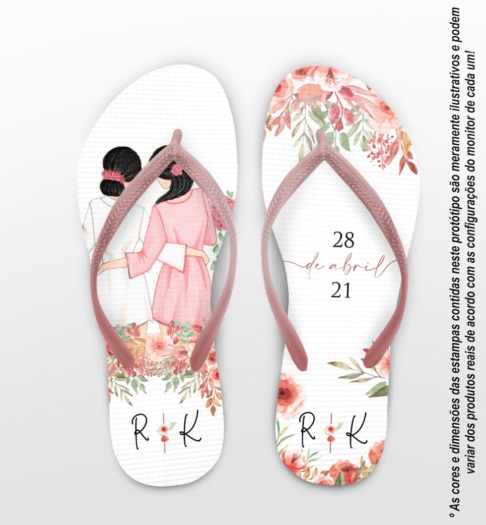 Chinelo Casamento Madrinhas Floral Personalizado COD 10249