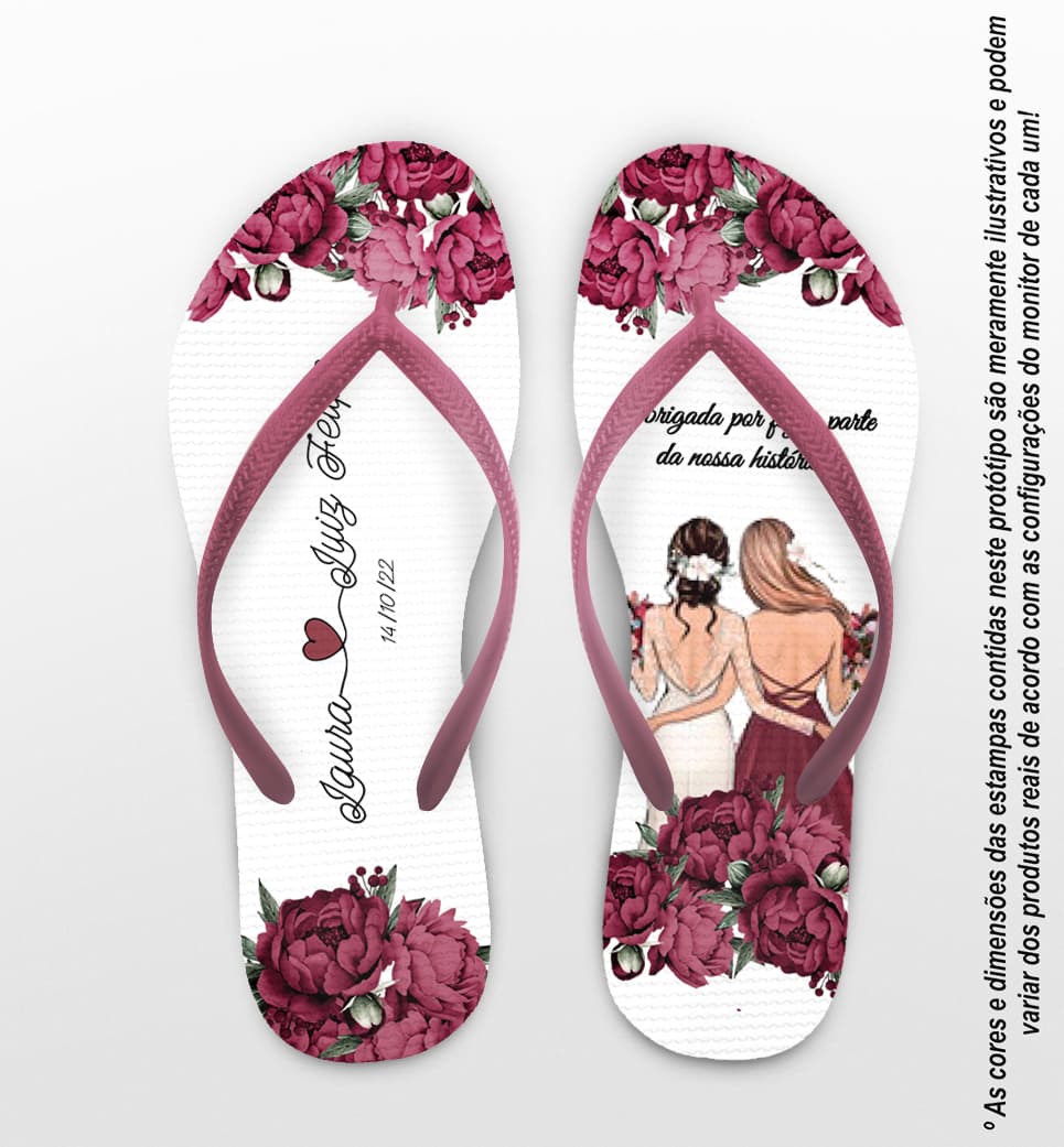 Chinelo Casamento Madrinhas Marsala Personalizado COD 10587