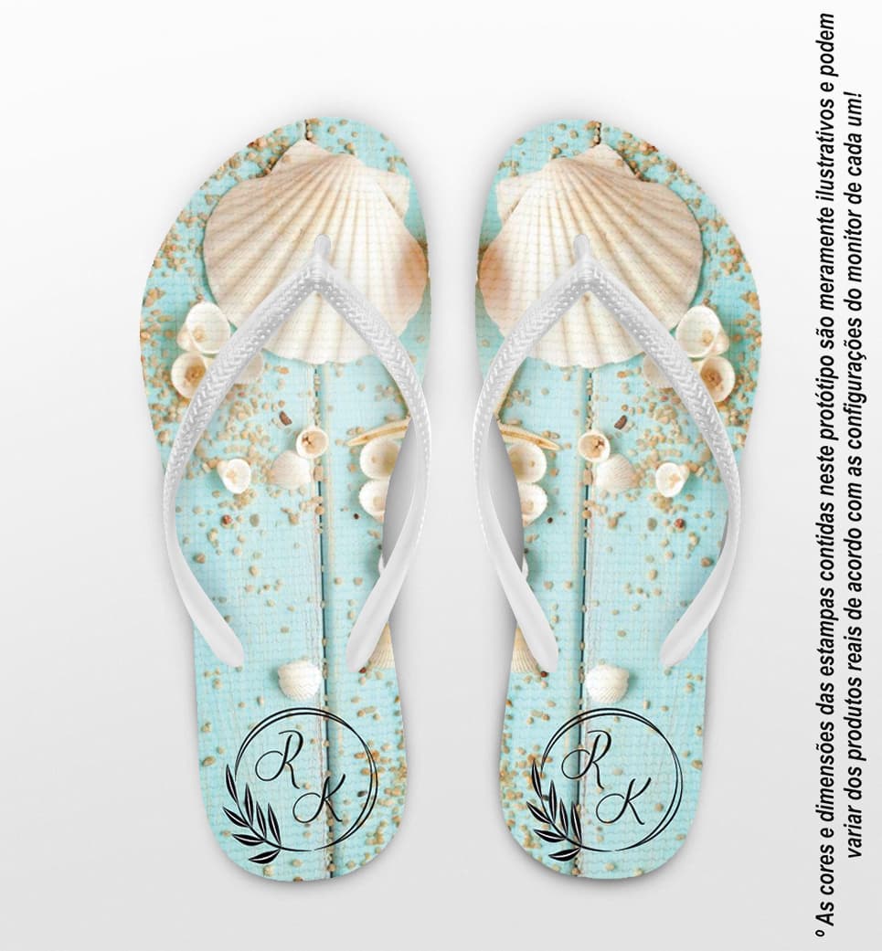 Chinelo Casamento Monograma Conchas Personalizado COD 10299