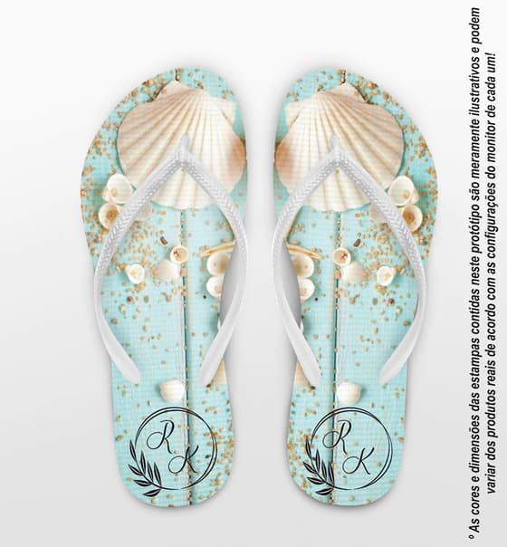 Chinelo Casamento Monograma Conchas Personalizado COD 10299