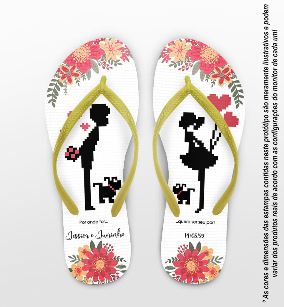 Chinelo Casamento Noivinhos 8 Bit Personalizado COD 10744