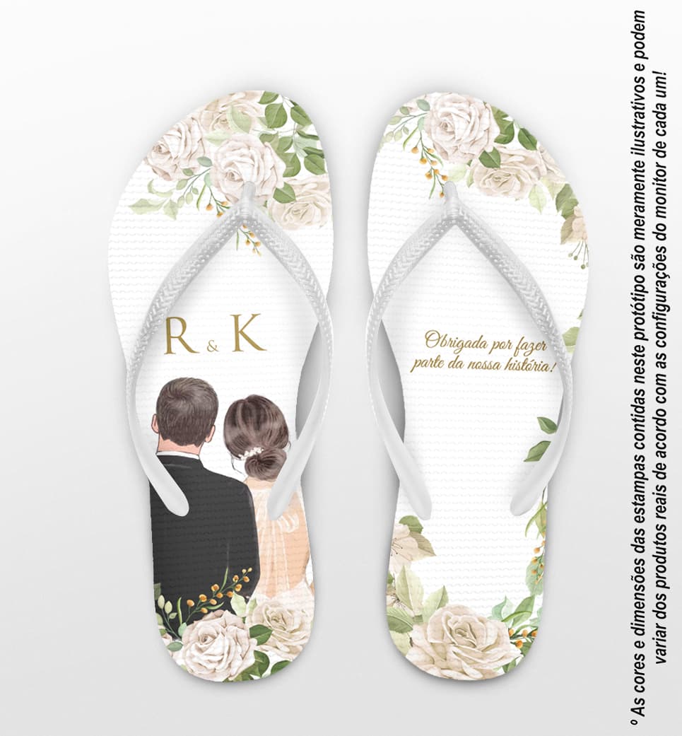 Chinelo Casamento Noivinhos Floral Personalizado COD 10247