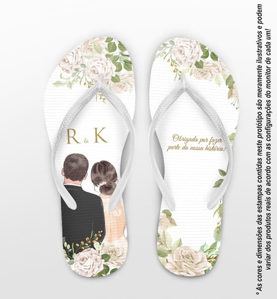 Chinelo Casamento Noivinhos Floral Personalizado COD 10247