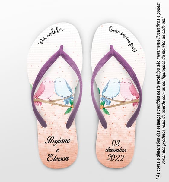 Chinelo Casamento Passarinhos Personalizado COD 10746