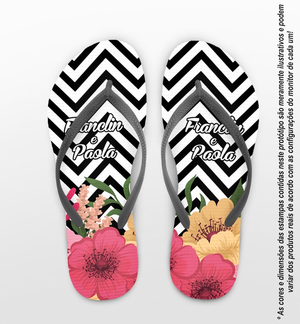 Chinelo Casamento Personalizado Chevron com Floral COD 9323