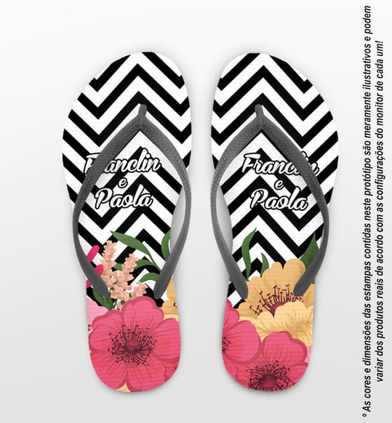 Chinelo Casamento Personalizado Chevron com Floral COD 9323