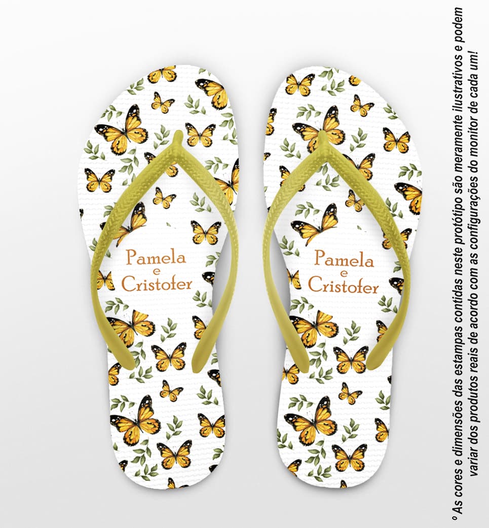 Chinelo Casamento Personalizado com Borboletas COD 9356