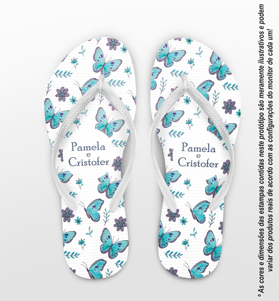 Chinelo Casamento Personalizado com Borboletas COD 9357