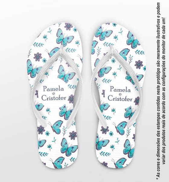 Chinelo Casamento Personalizado com Borboletas COD 9357