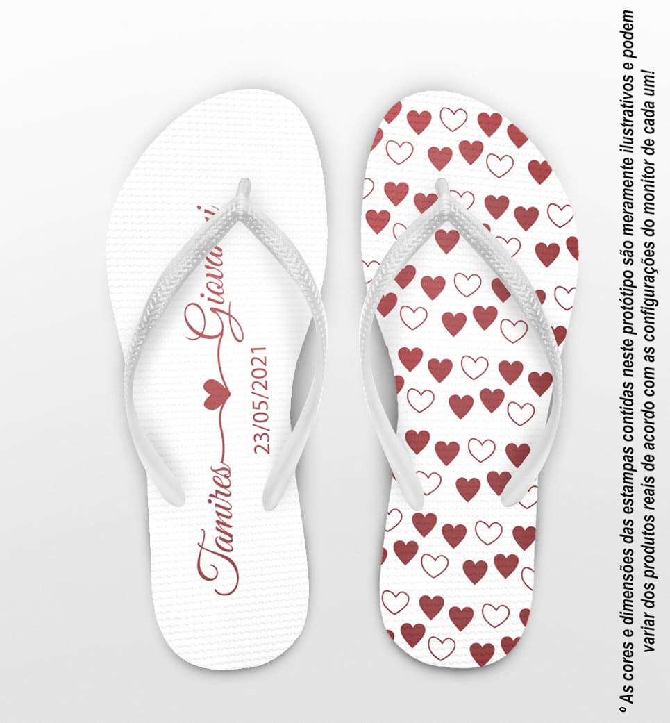 Chinelo Casamento Personalizado com Corações COD 9340