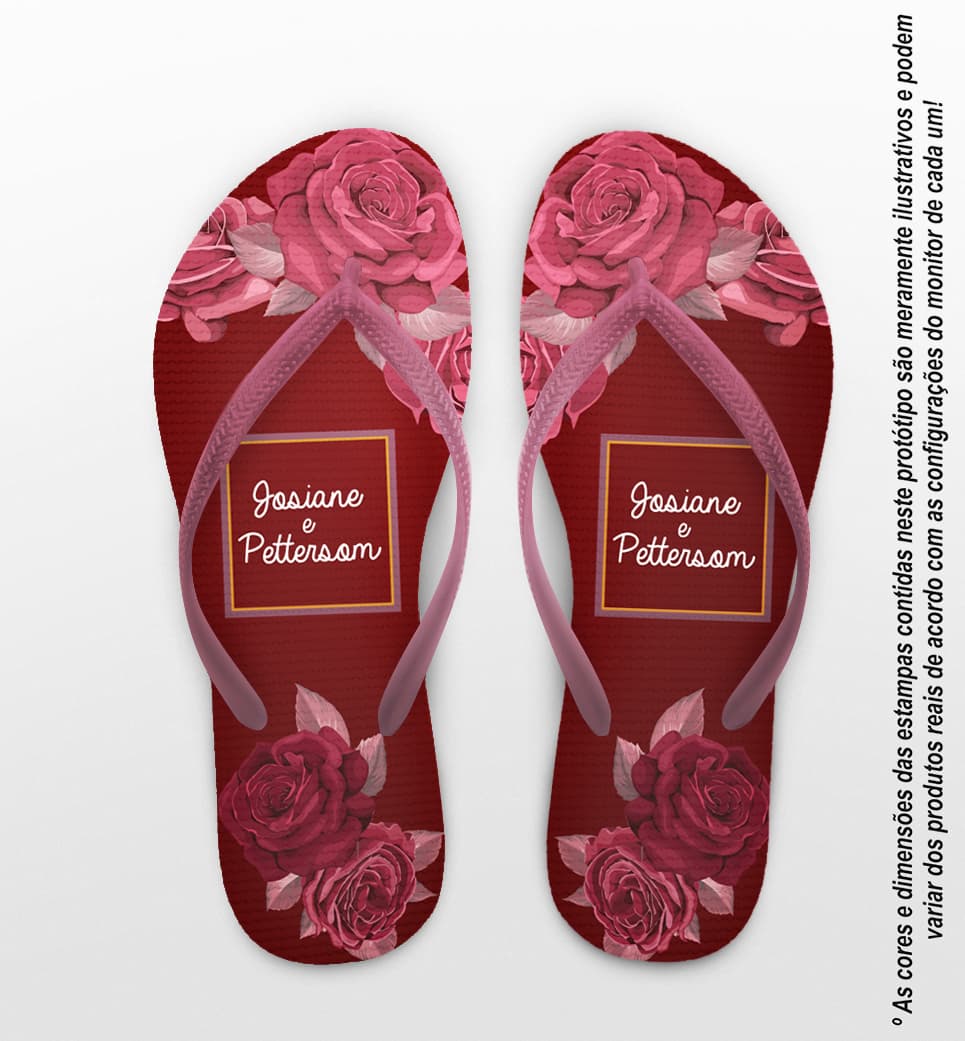 Chinelo Casamento Personalizado Floral Bordo COD 9346