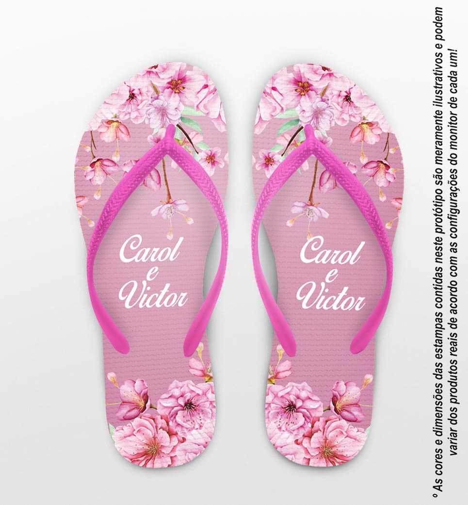 Chinelo Casamento Personalizado Rosa com Floral COD 9322