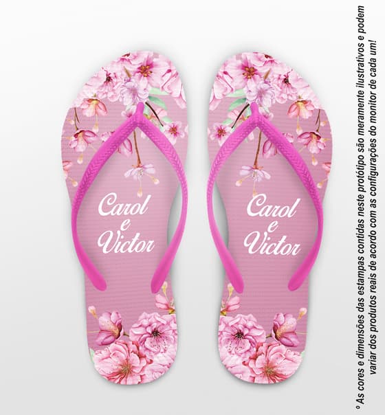 Chinelo Casamento Personalizado Rosa com Floral COD 9322