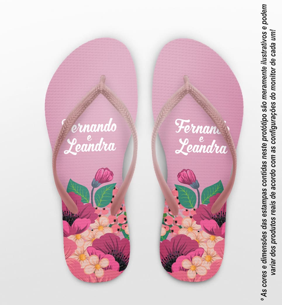 Chinelo Casamento Personalizado Rosa com Floral COD 9324