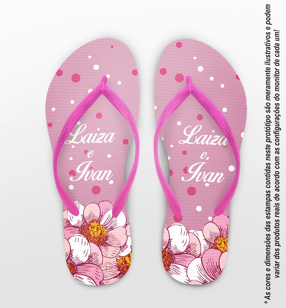 Chinelo Casamento Personalizado Rosa com Floral COD 9325