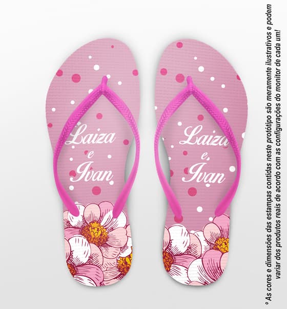 Chinelo Casamento Personalizado Rosa com Floral COD 9325