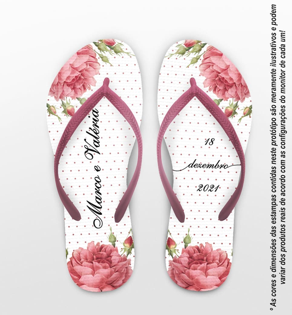 Chinelo Casamento Poa Floral Rosa Personalizado COD 10296