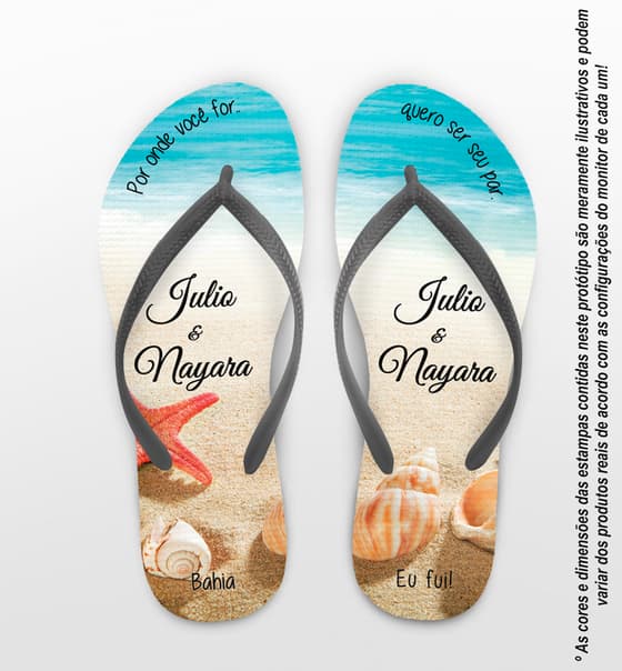 Chinelo Casamento Praia Conchas Personalizado COD 10284