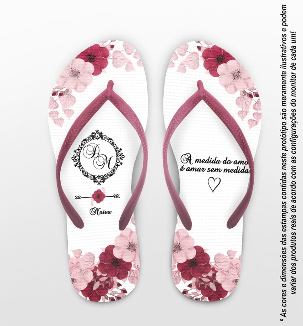 Chinelo Casamento Rosa Floral Personalizado COD 7985