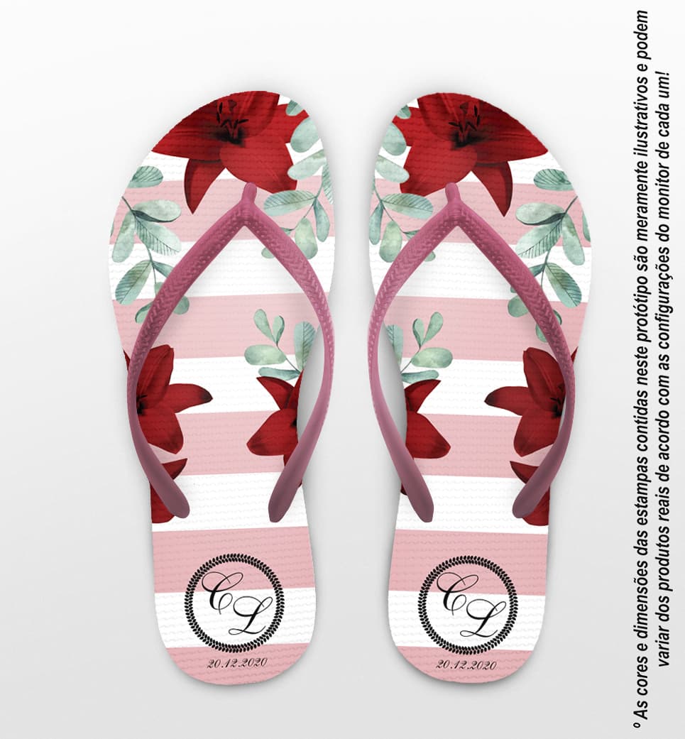 Chinelo Casamento Rosa Listrado Personalizado COD 7986