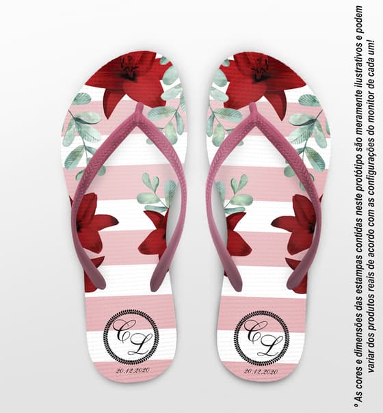 Chinelo Casamento Rosa Listrado Personalizado COD 7986