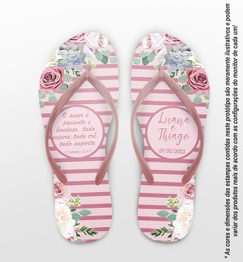 Chinelo Casamento Suculentas e Listras Personalizado COD 8221