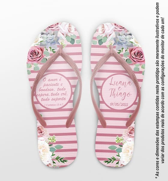 Chinelo Casamento Suculentas e Listras Personalizado COD 8221