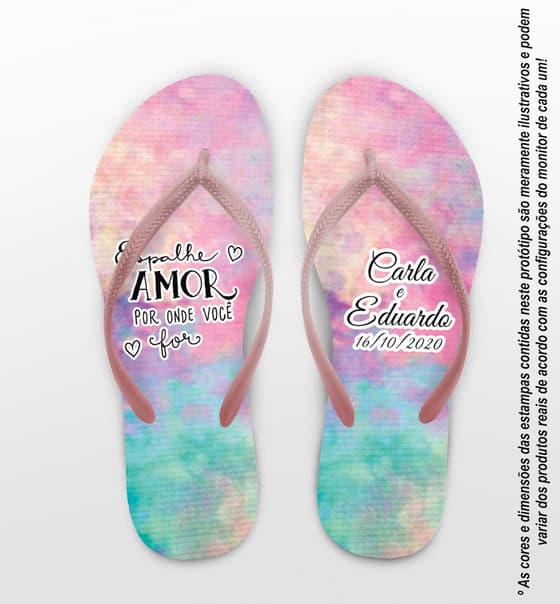 Chinelo Casamento Tie Dye Ceu Rosa Personalizado COD 7876